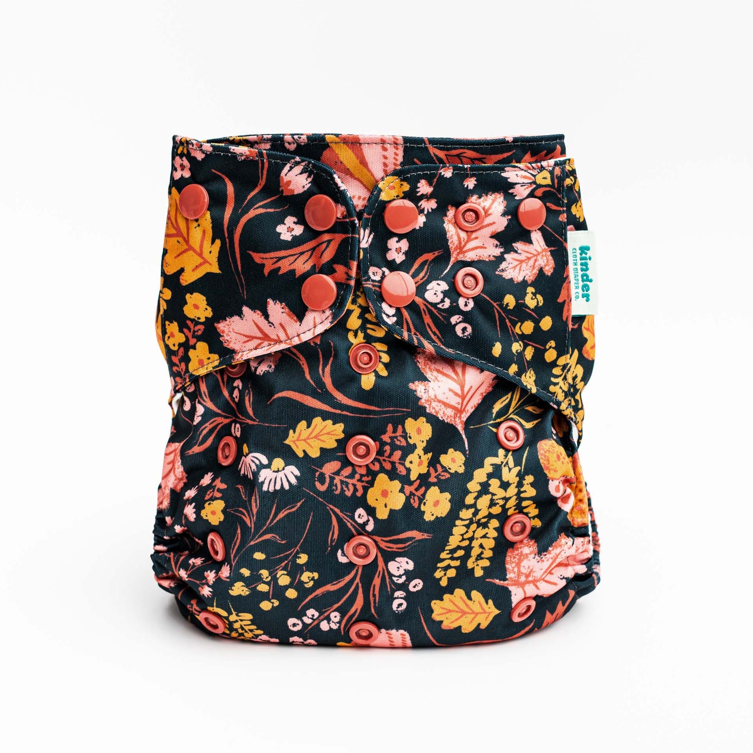 floral pocket diaper with black background bold and moody best pocket diapers at Kinder cloth diaper co pittsburgh pa