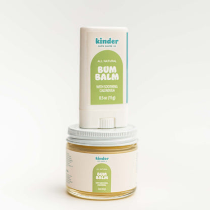 Kinder Cloth Diaper Co. organic diaper balm with natural ingredients, cloth diaper safe for sensitive skin travel twist up and glass tin