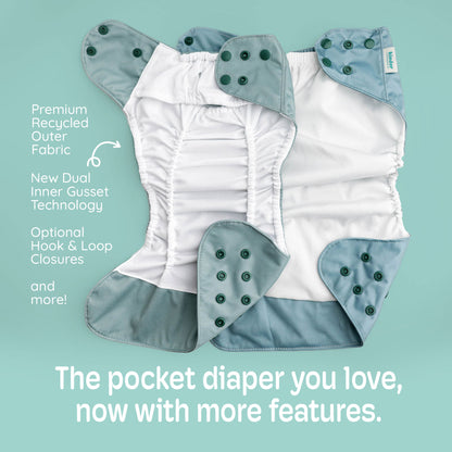 Luxe Pocket Cloth Diaper with Dual Inner Gussets and Athletic Wicking Jersey