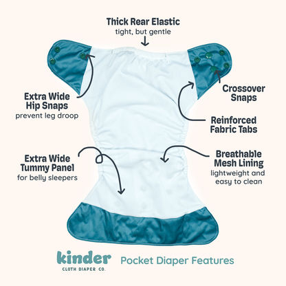kinder cloth diaper co pocket diaper inside features with athletic wicking jersey